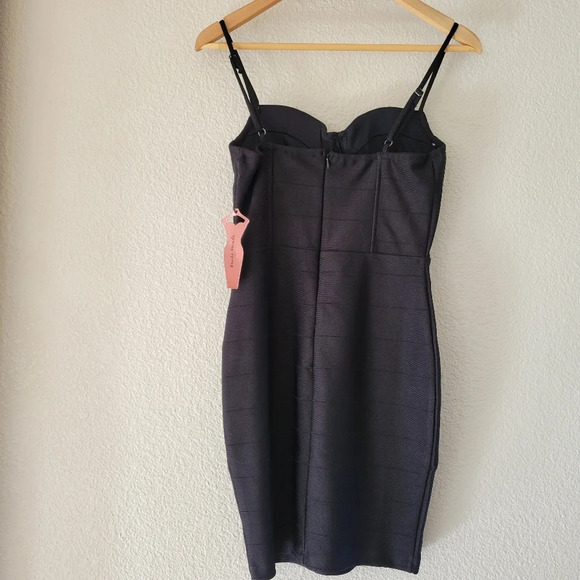 NWT HAUTE MONDE Solid Black Bandage Bodycon Speghetti Strap Mini Dress - Picture 6 of 10